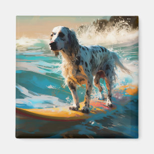 English Setter Beach Surfing Painting Magnet