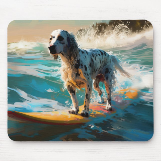 English Setter Beach Surfing Painting Mouse Mat (Front)