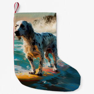English Setter Beach Surfing Painting Small Christmas Stocking