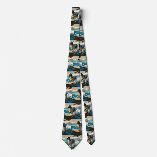 English Setter Beach Surfing Painting Tie (Front)
