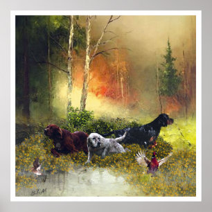 English Setter , bird hunting  Poster