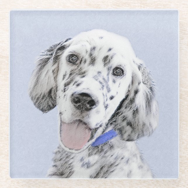 English Setter Blue Belton Painting Dog Art Glass Coaster (Front)