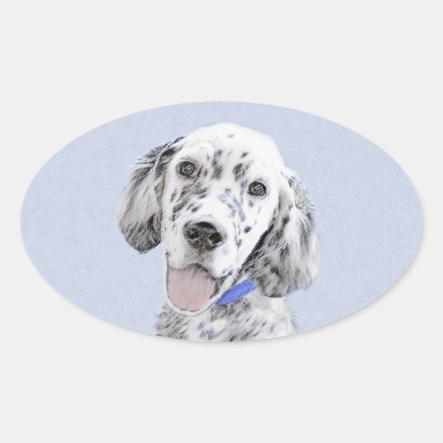 English Setter Blue Belton Painting Dog Art Oval Sticker (Front)
