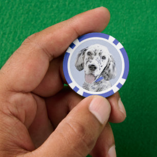 English Setter Blue Belton Painting Dog Art Poker Chips