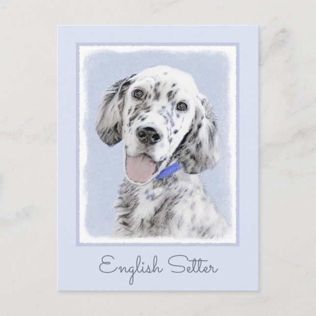 English Setter Blue Belton Painting Dog Art Postcard (Front)