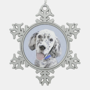 English Setter Blue Belton Painting Dog Art Snowflake Pewter Christmas Ornament