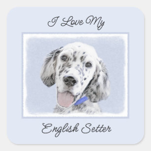 English Setter Blue Belton Painting Dog Art Square Sticker