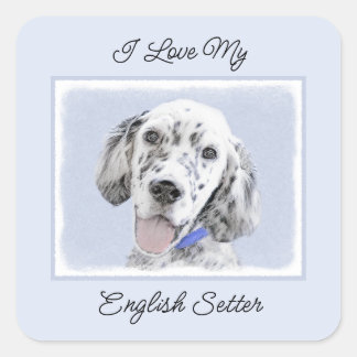 English Setter Blue Belton Painting Dog Art Square Sticker