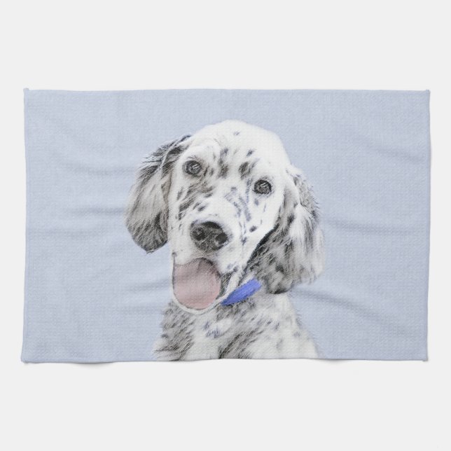 English Setter Blue Belton Painting Dog Art Tea Towel (Horizontal)