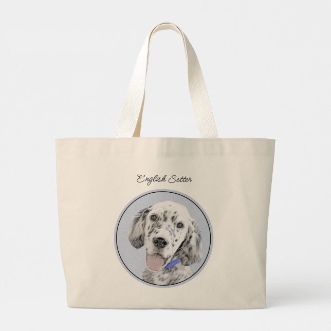 English Setter Blue Belton Painting Pet Dog Art Large Tote Bag (Back)