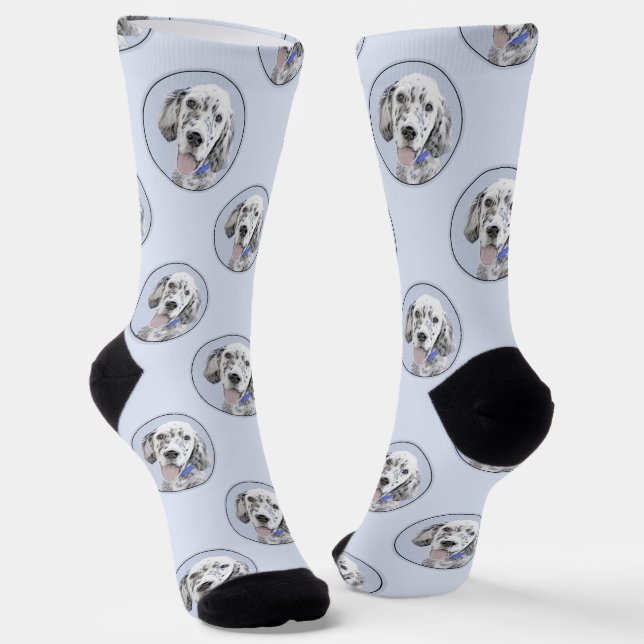 English Setter Blue Belton Painting Pet Dog Art Socks (Angled)