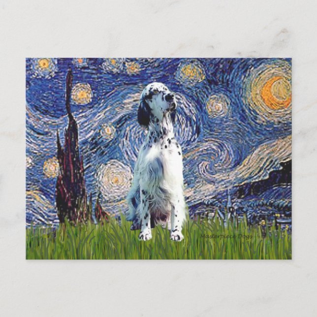 English Setter (BW) - Starry Night Postcard (Front)