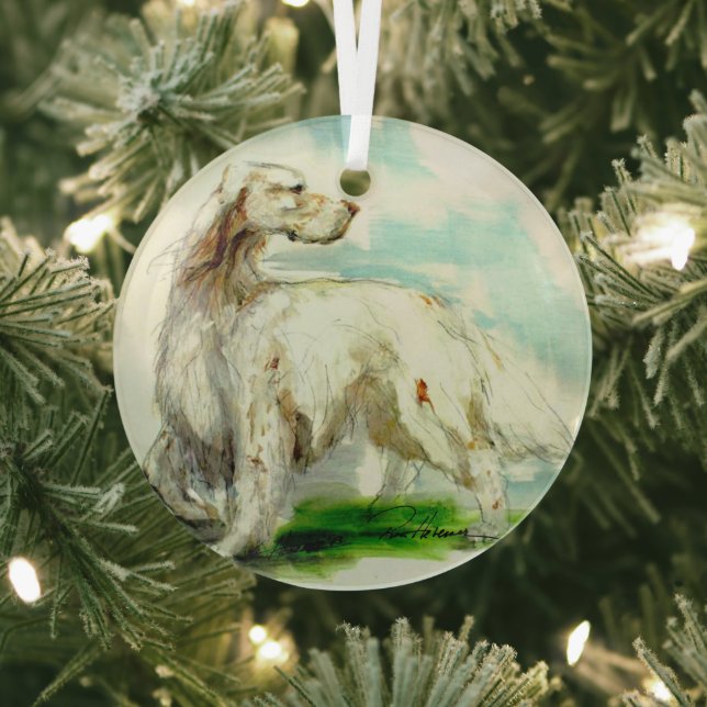 English Setter by Hevener Glass Ornament (Insitu)