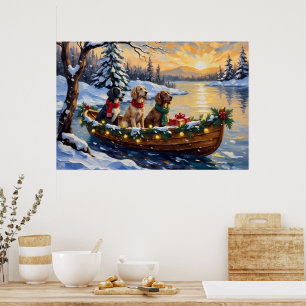 English Setter Christmas Boat Holiday Poster