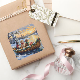 English Setter Christmas Boat Holiday Square Sticker