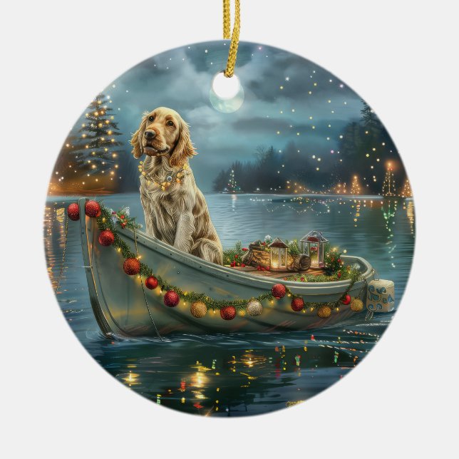 English Setter Christmas Festive Voyage  Ceramic Tree Decoration (Front)