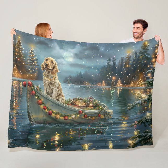 English Setter Christmas Festive Voyage  Fleece Blanket (In Situ)