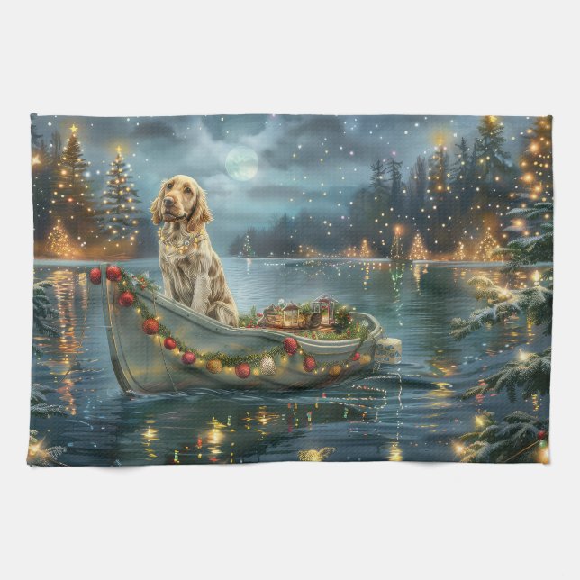 English Setter Christmas Festive Voyage  Tea Towel (Horizontal)