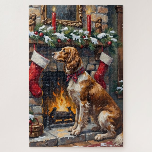 English Setter Christmas Fireplace Stocking Jigsaw Puzzle (Vertical)