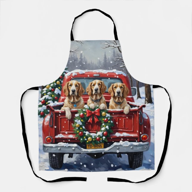 English Setter Christmas Red Truck Holiday Apron (Front)