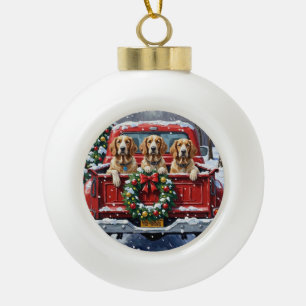 English Setter Christmas Red Truck Holiday Ceramic Ball Christmas Ornament