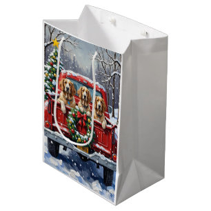 English Setter Christmas Red Truck Holiday Medium Gift Bag