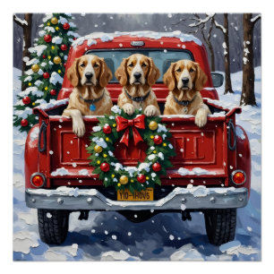 English Setter Christmas Red Truck Holiday Poster