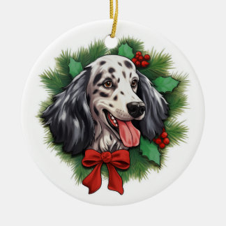English Setter Christmas wreath Ceramic Tree Decoration