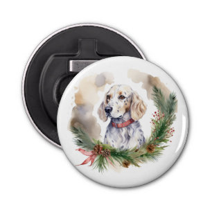 English Setter Christmas Wreath Festive Pup Bottle Opener