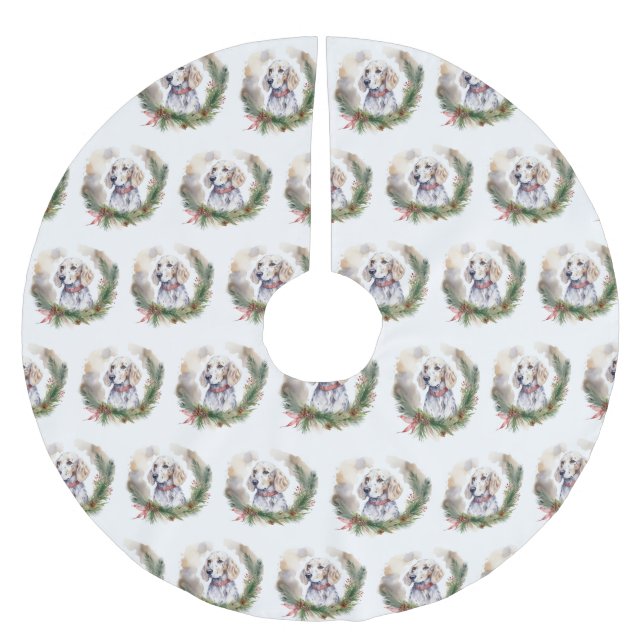 English Setter Christmas Wreath Festive Pup Brushed Polyester Tree Skirt (Front)