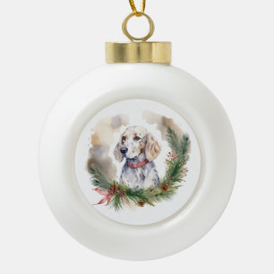 English Setter Christmas Wreath Festive Pup Ceramic Ball Christmas Ornament