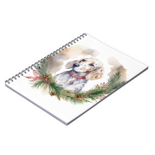 English Setter Christmas Wreath Festive Pup Notebook