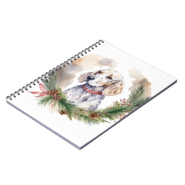 English Setter Christmas Wreath Festive Pup Notebook (Left Side)