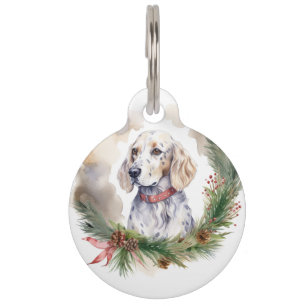 English Setter Christmas Wreath Festive Pup Pet Tag
