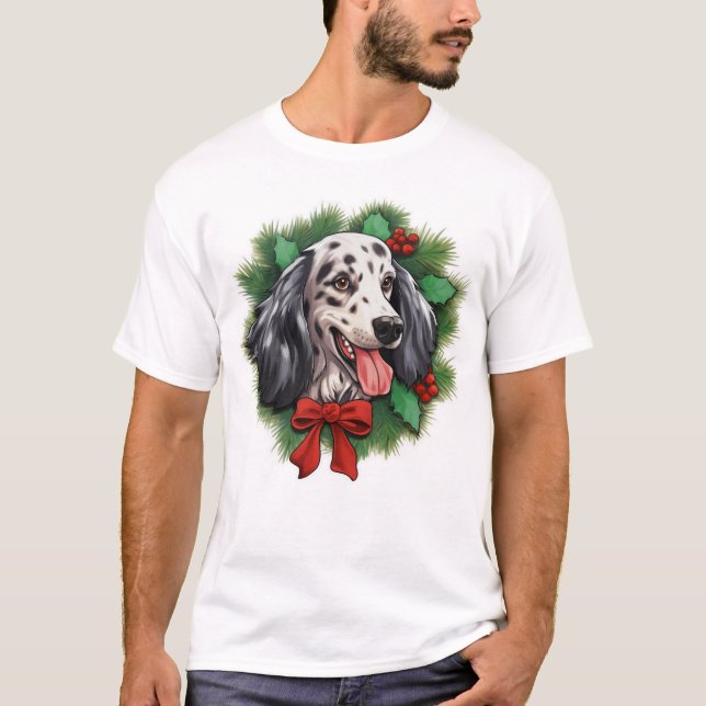 English Setter Christmas wreath T-Shirt (Front)
