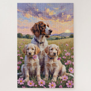 English Setter Cosmos Meadow Art Jigsaw Puzzle