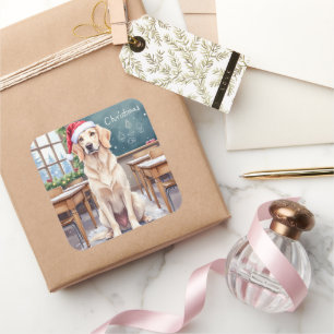 English Setter Cosy Classroom Teacher Santa Square Sticker