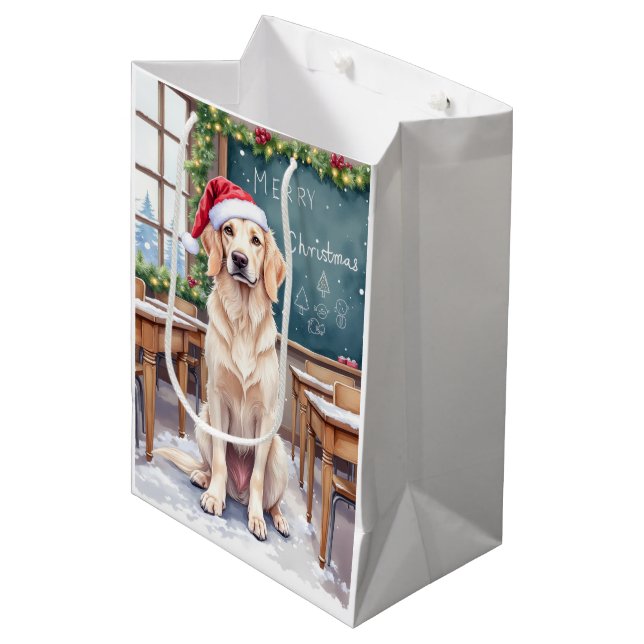 English Setter Cozy Classroom Teacher Santa Medium Gift Bag (Front Angled)