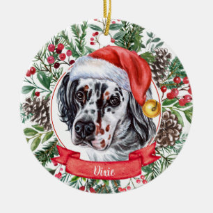 English Setter Custom Santa Dog Christmas Ornament