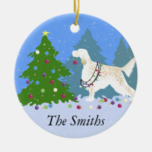 English Setter Decorating Tree in the Forest Ceramic Tree Decoration
