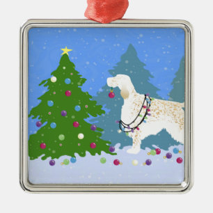 English Setter Decorating Tree in the Forest Metal Tree Decoration
