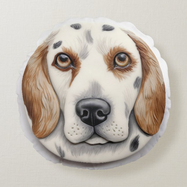 English Setter Dog 3D Inspired Round Cushion (Front)