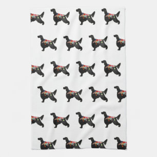 English Setter Dog Breed Bohemian Floral Silhouett Tea Towel
