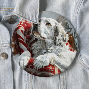 English Setter Dog Christmas Festive 6 Cm Round Badge