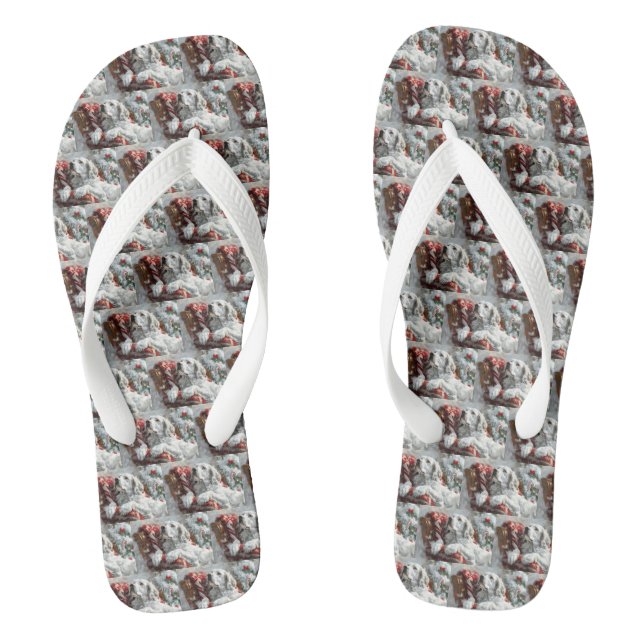 English Setter Dog Christmas Festive Flip Flops (Footbed)