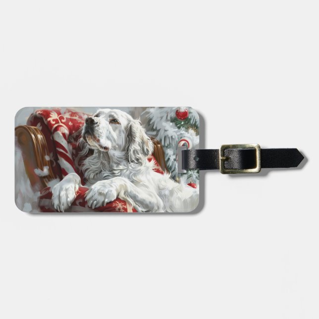 English Setter Dog Christmas Festive Luggage Tag (Front Horizontal)