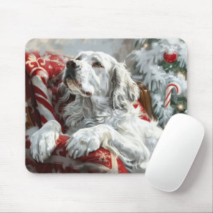 English Setter Dog Christmas Festive Mouse Mat