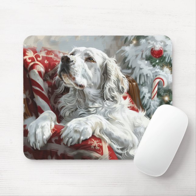 English Setter Dog Christmas Festive Mouse Mat (With Mouse)