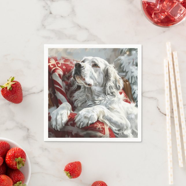 English Setter Dog Christmas Festive Napkin (Insitu)