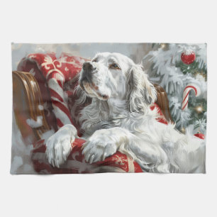English Setter Dog Christmas Festive Tea Towel